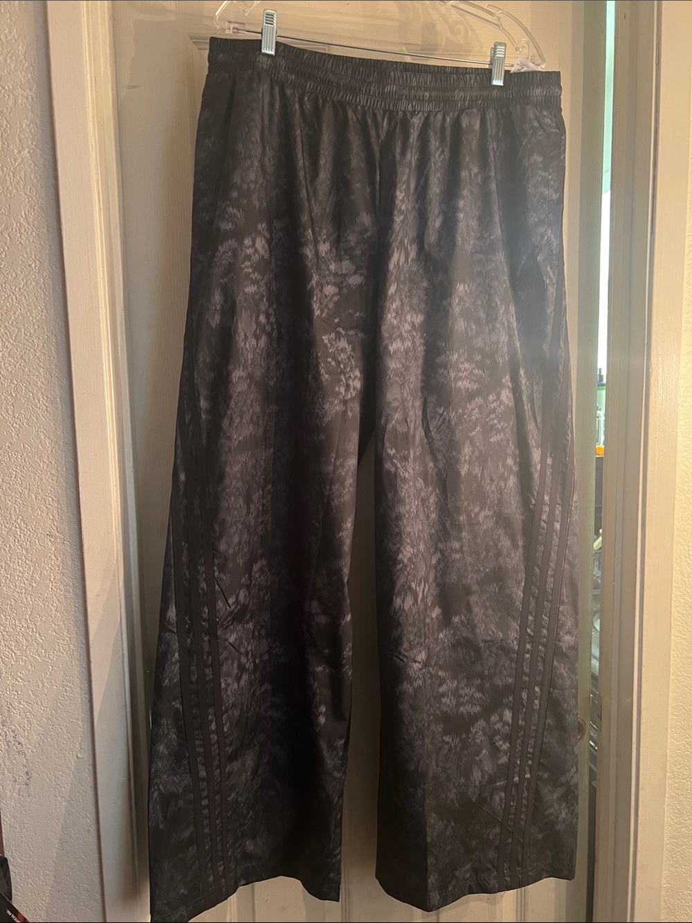 adidas Black Cropped Bomber Jacket with Subtle Marbled Print wide legged pants - Picture 7 of 8